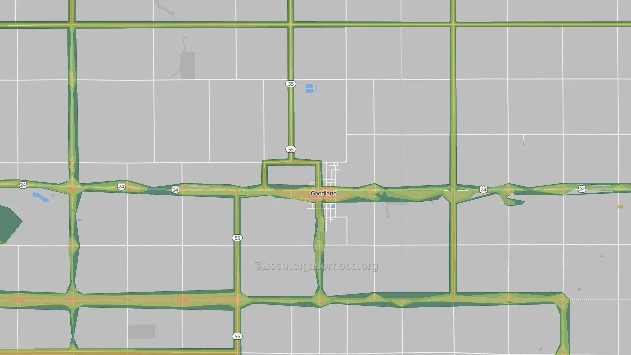 Goodland, IN Map of Noise Levels in Goodland