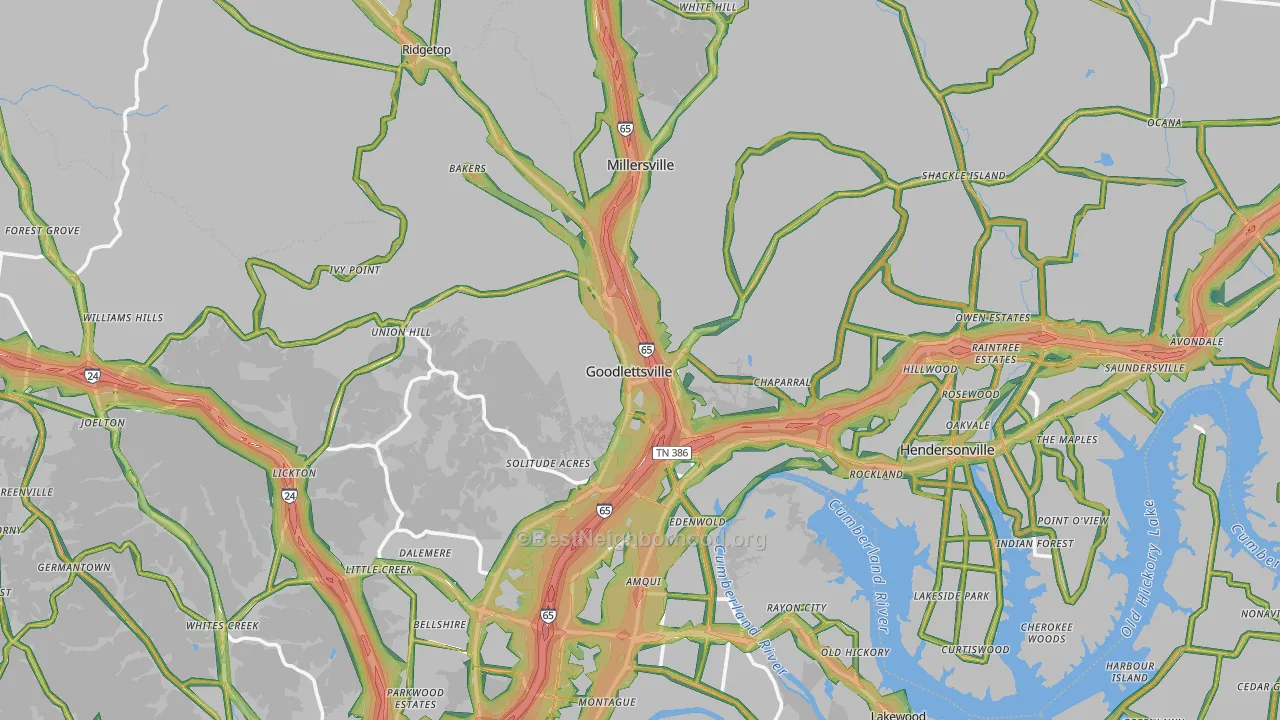 Goodlettsville, TN Map of Noise Levels in Goodlettsville