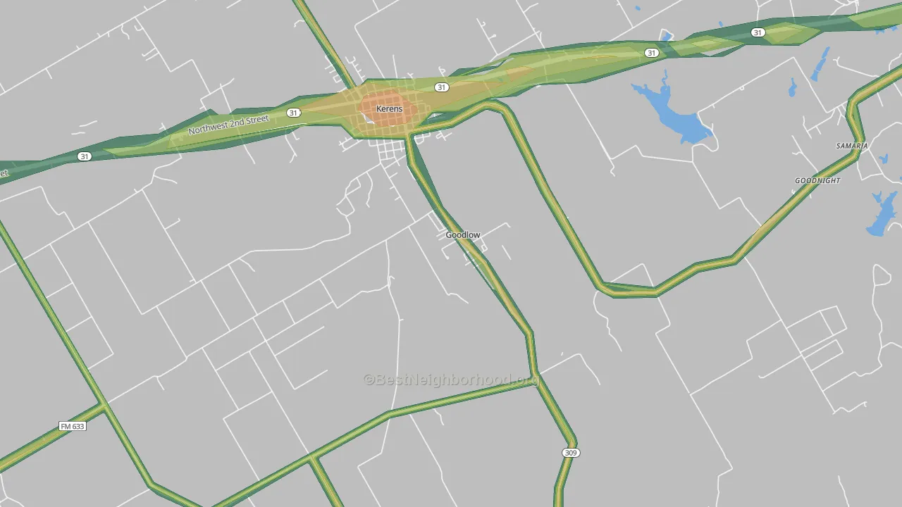Goodlow, TX Map of Noise Levels in Goodlow