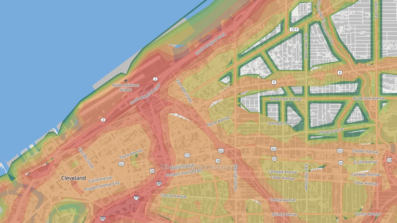 Goodrich-Kirtland Park, Cleveland, OH Map of Noise Levels in Goodrich-Kirtland Park