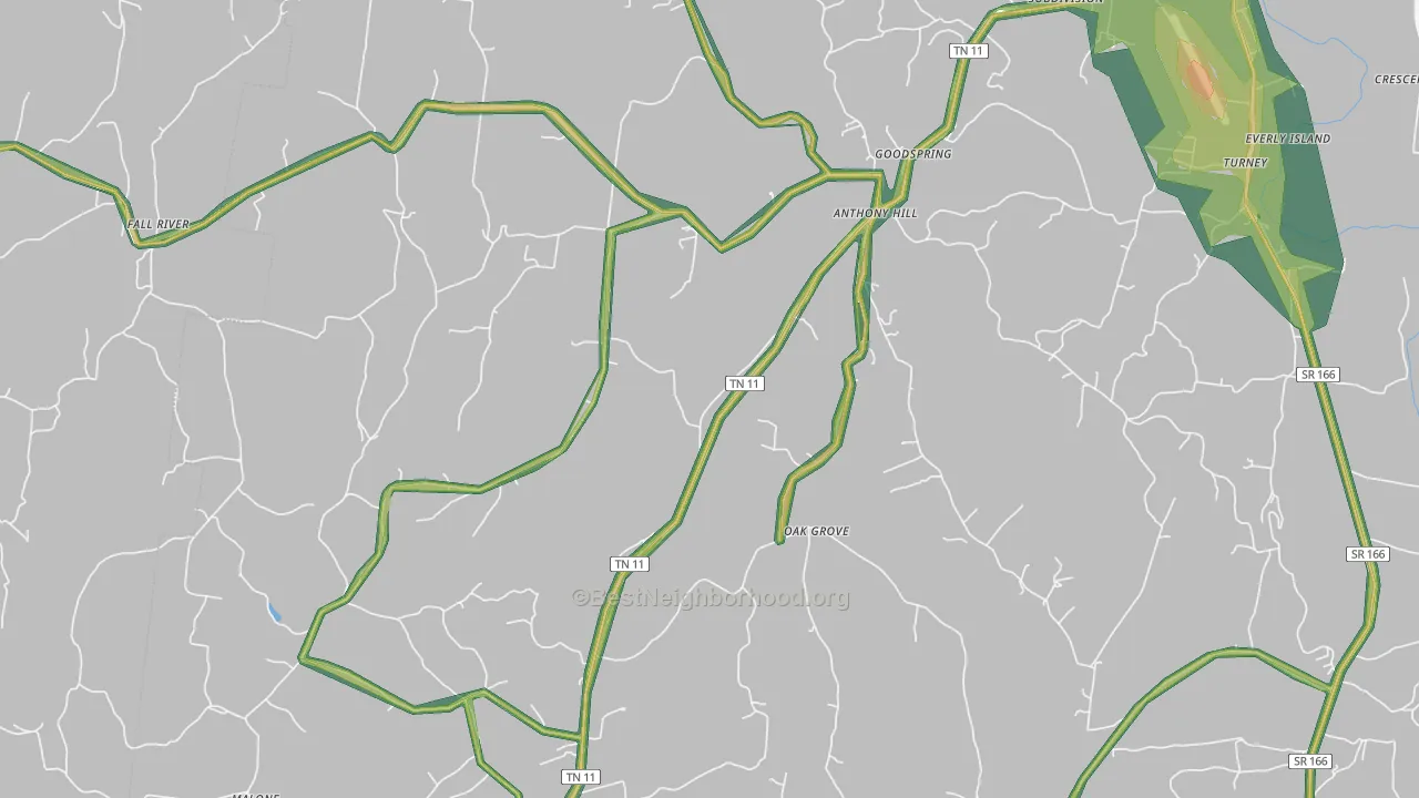 Goodspring, TN Map of Noise Levels in Goodspring