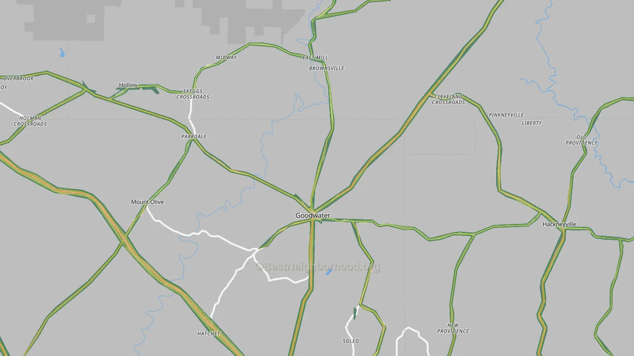 Goodwater, AL Map of Noise Levels in Goodwater