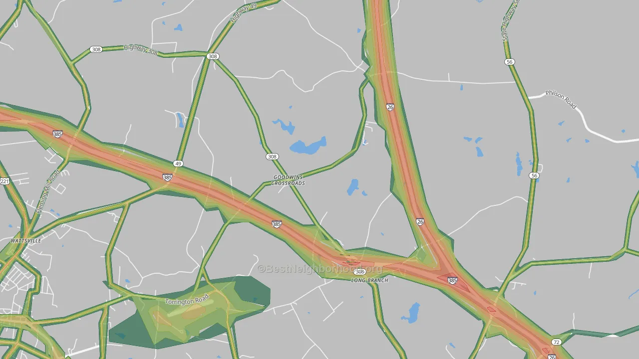 Goodwins Crossroads, SC Map of Noise Levels in Goodwins Crossroads