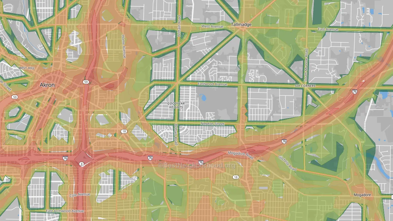 Goodyear Heights, Akron, OH Map of Noise Levels in Goodyear Heights