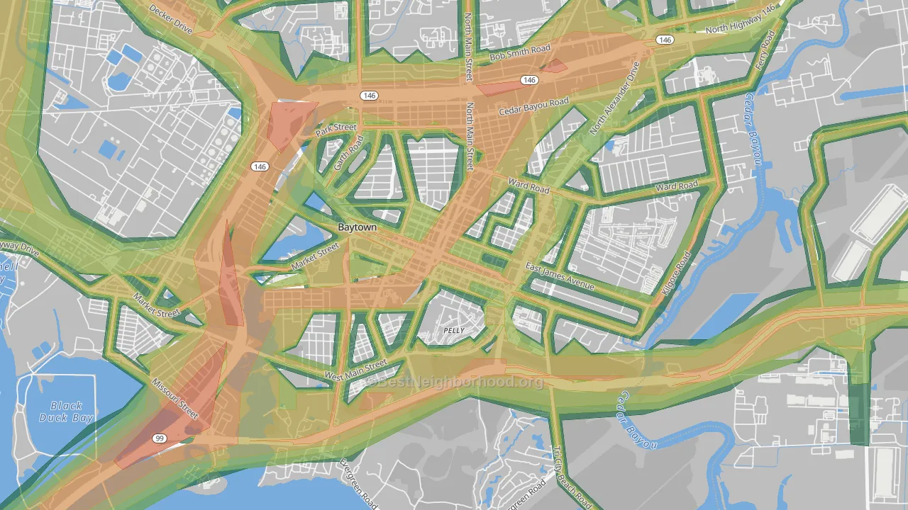 Goose Creek, Baytown, TX Map of Noise Levels in Goose Creek