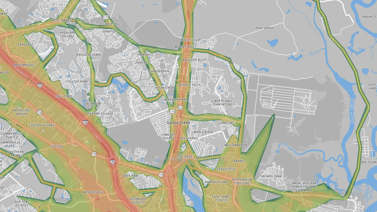 Goose Creek, SC Map of Noise Levels in Goose Creek