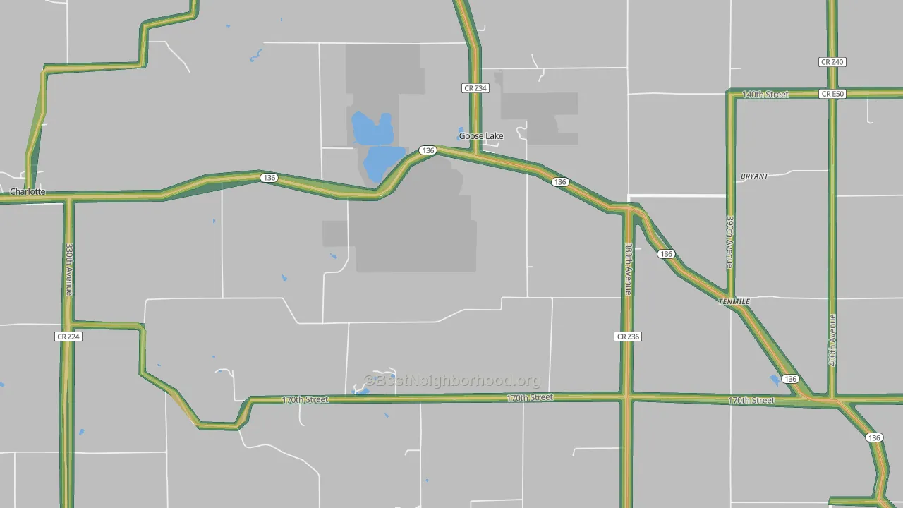 Goose Lake, IA Map of Noise Levels in Goose Lake