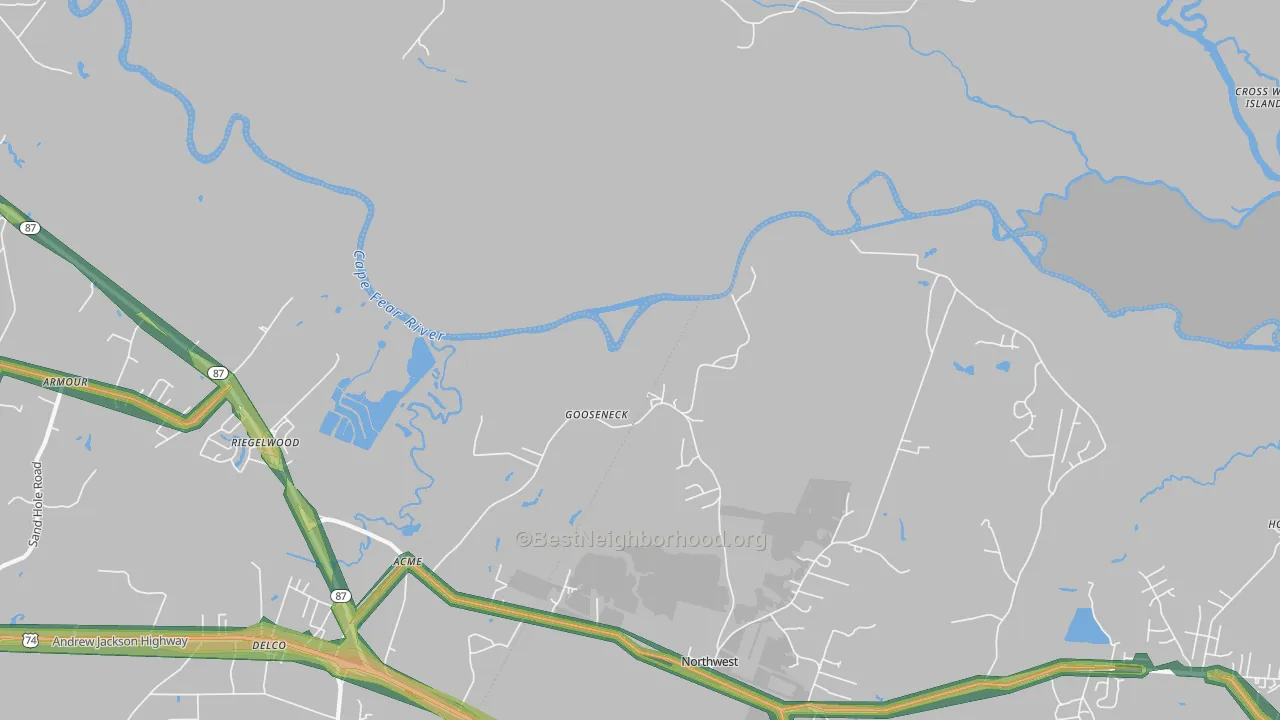 Gooseneck, NC Map of Noise Levels in Gooseneck