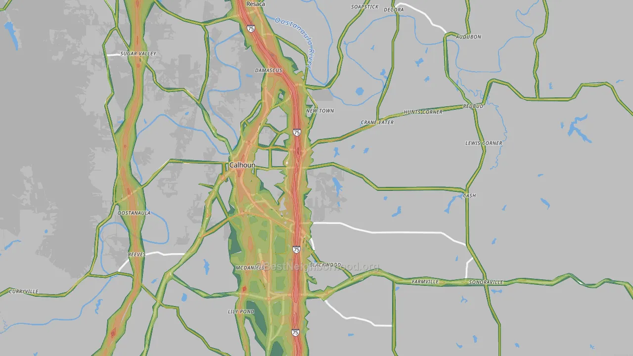 Gordon County, GA Map of Noise Levels in Gordon County