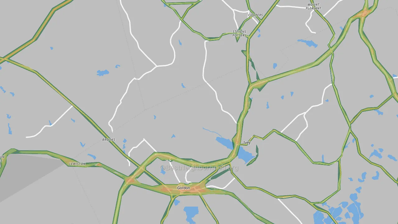Gordon, GA Map of Noise Levels in Gordon
