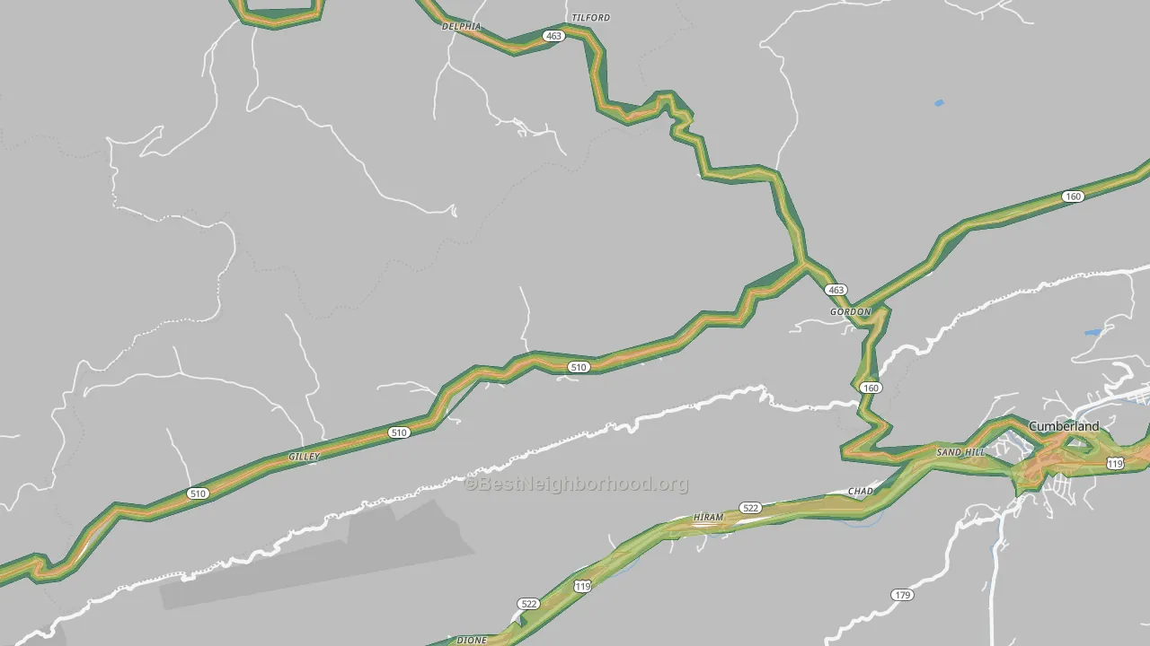 Gordon, KY Map of Noise Levels in Gordon