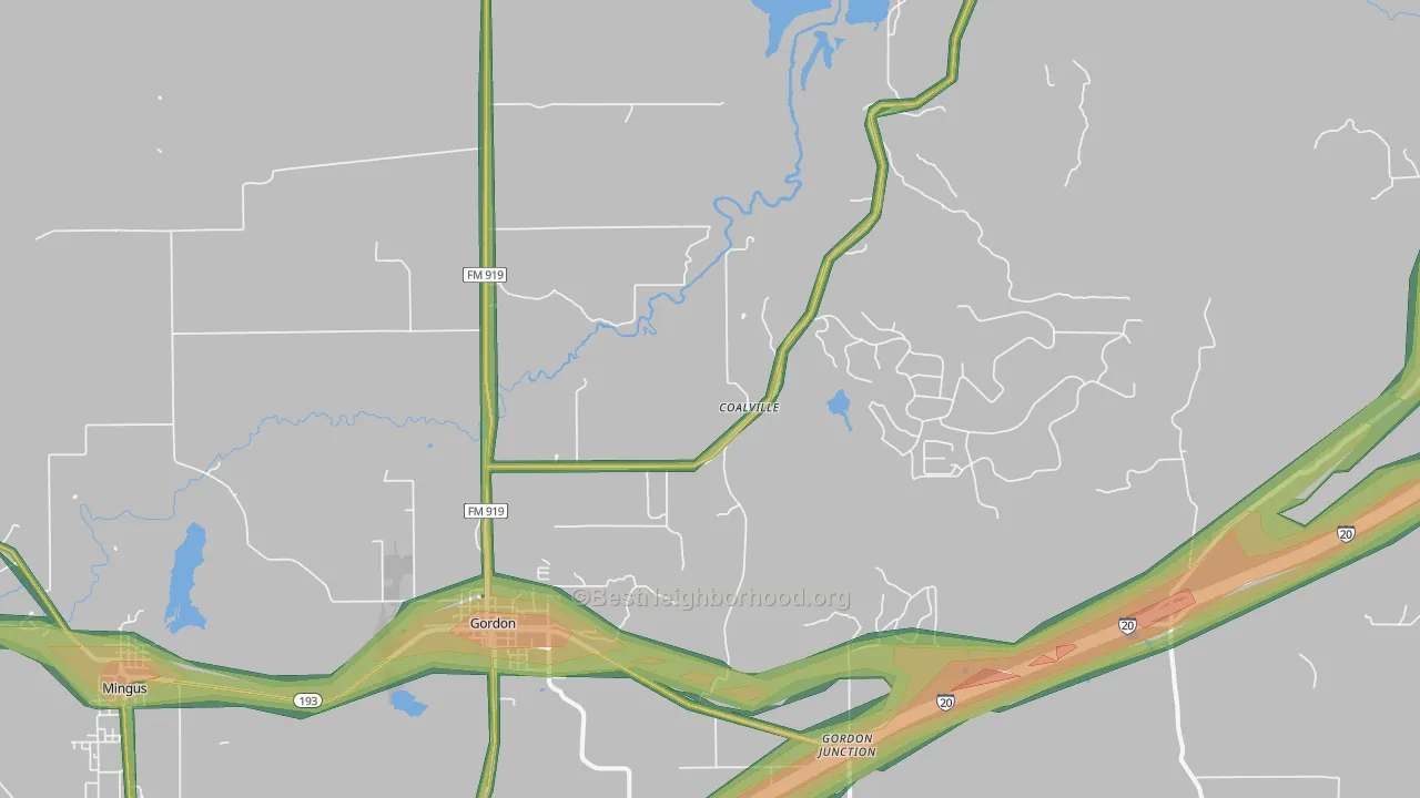 Gordon, TX Map of Noise Levels in Gordon