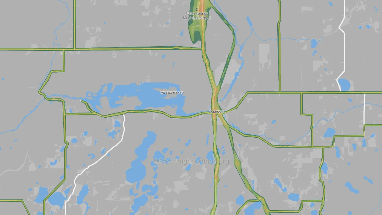 Gordon, WI Map of Noise Levels in Gordon