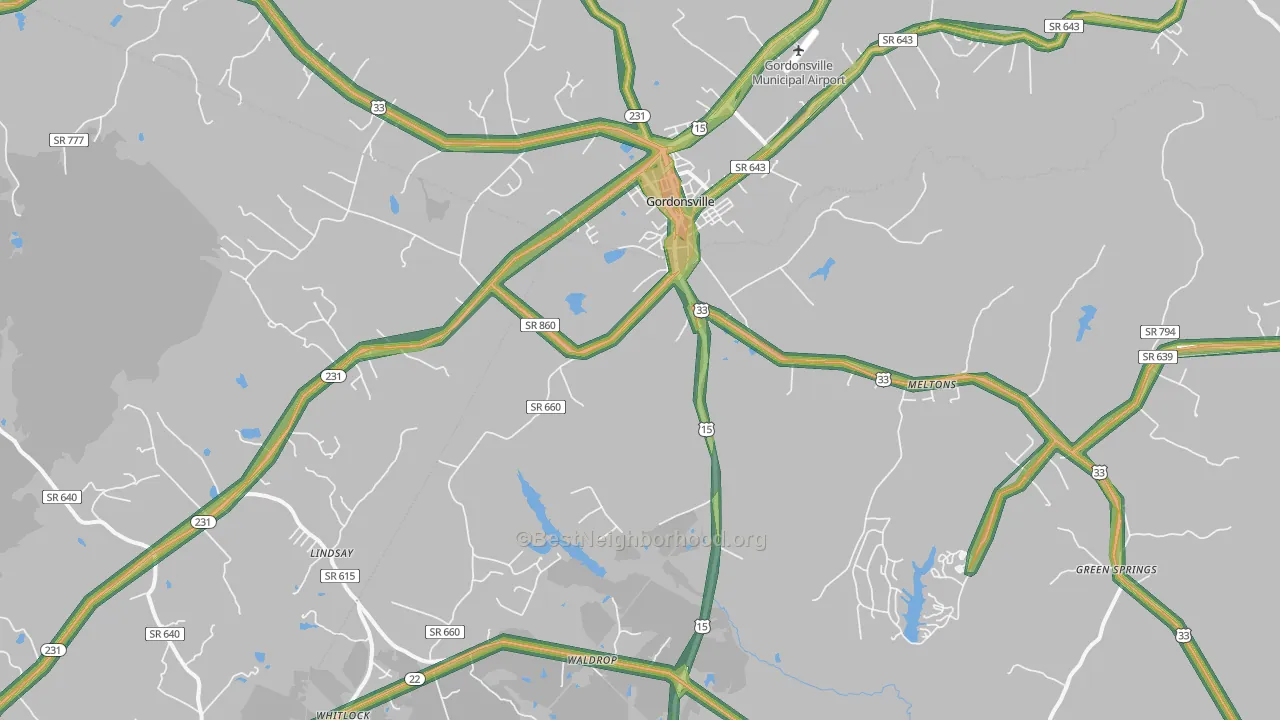 Gordonsville, VA Map of Noise Levels in Gordonsville