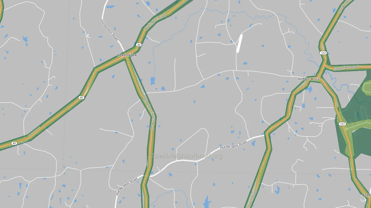 Gordonton, NC Map of Noise Levels in Gordonton