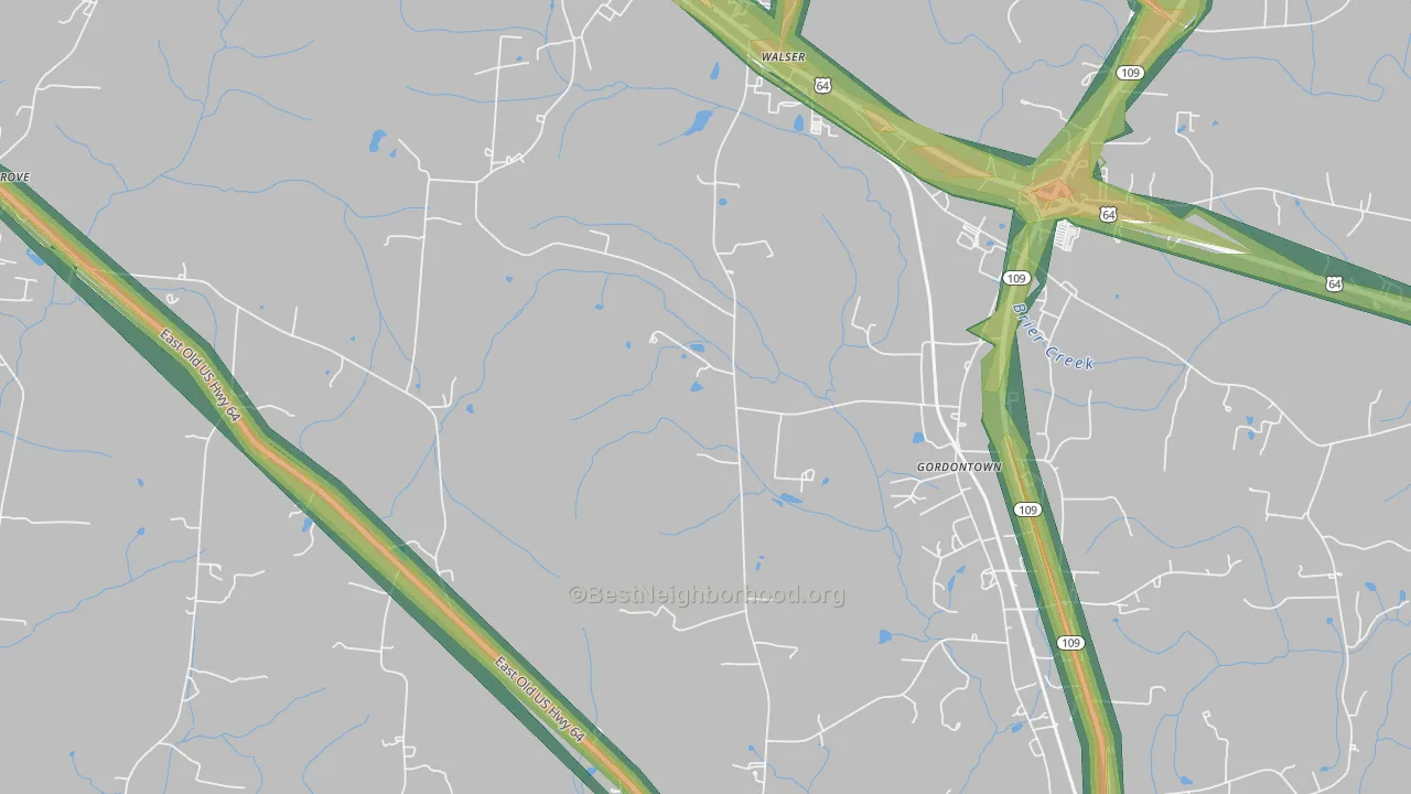 Gordontown, NC Map of Noise Levels in Gordontown