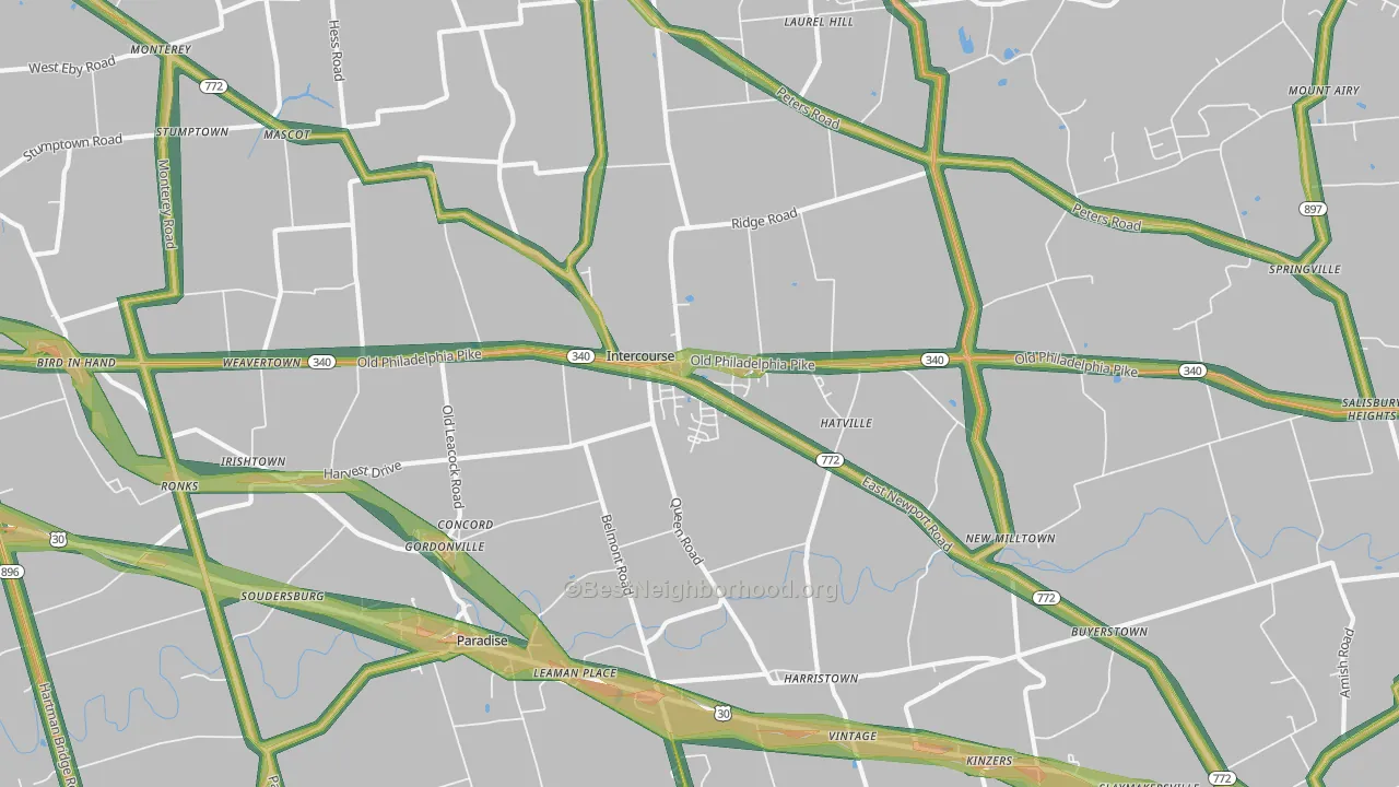 Gordonville, PA Map of Noise Levels in Gordonville