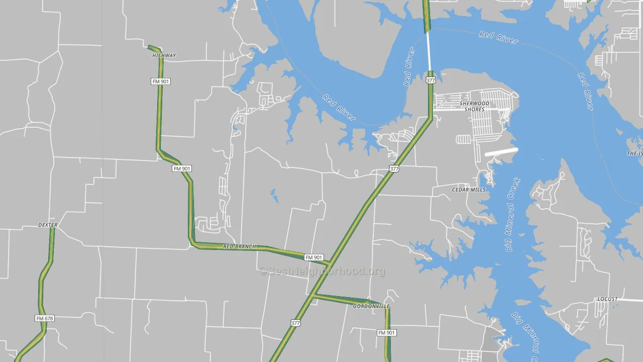 Gordonville, TX Map of Noise Levels in Gordonville