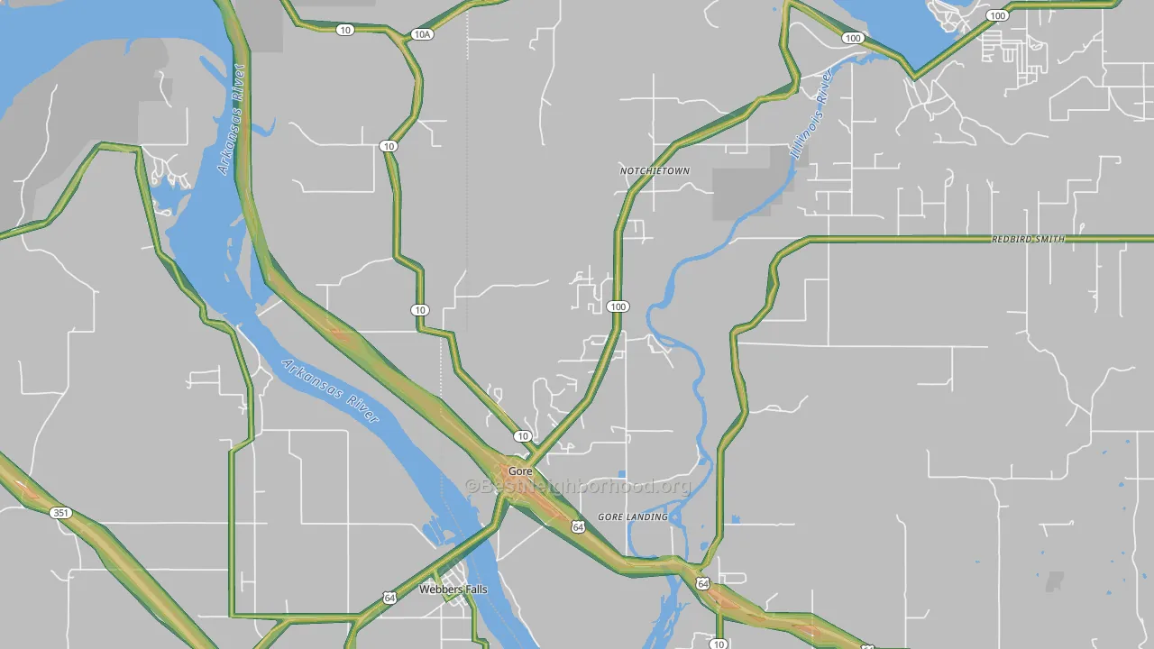 Gore, OK Map of Noise Levels in Gore