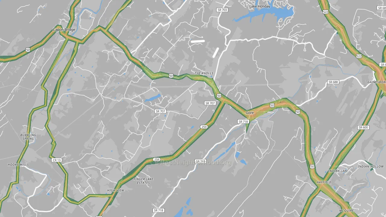 Gore, VA Map of Noise Levels in Gore