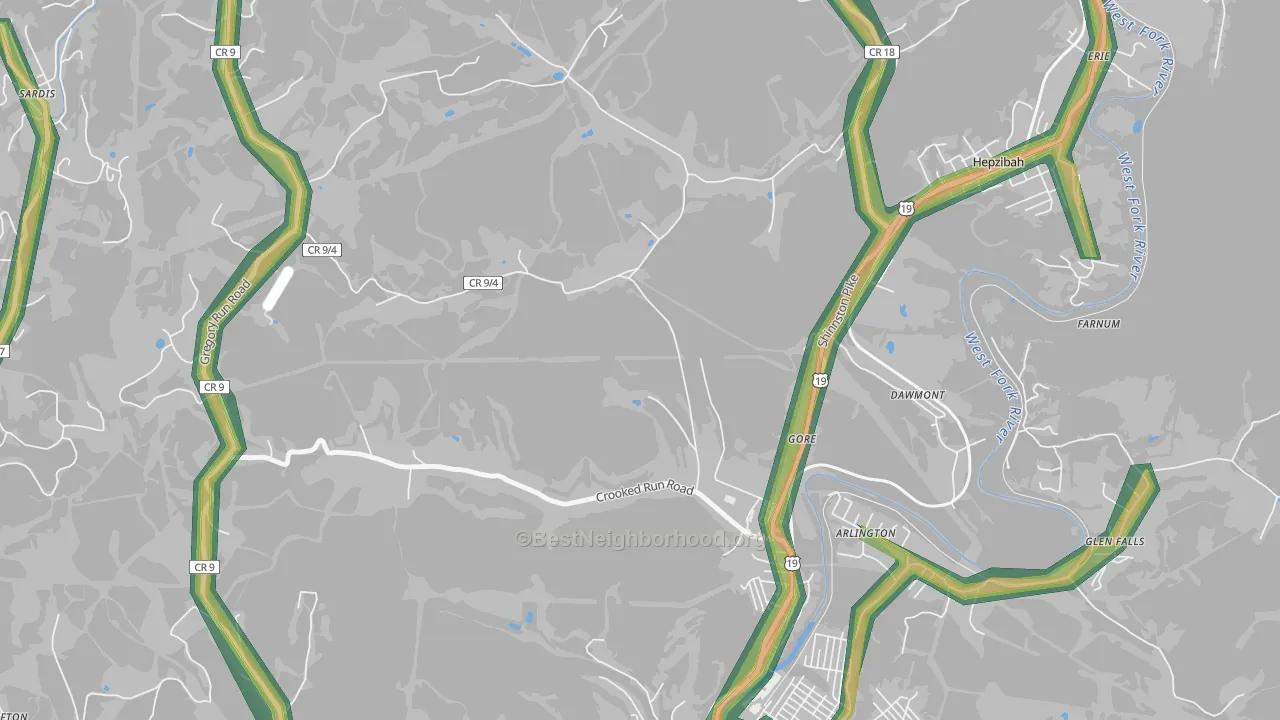 Gore, WV Map of Noise Levels in Gore