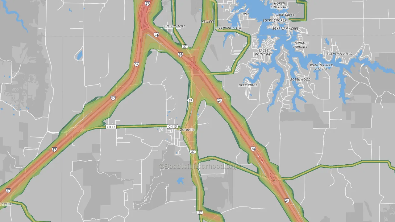 Goreville, IL Map of Noise Levels in Goreville