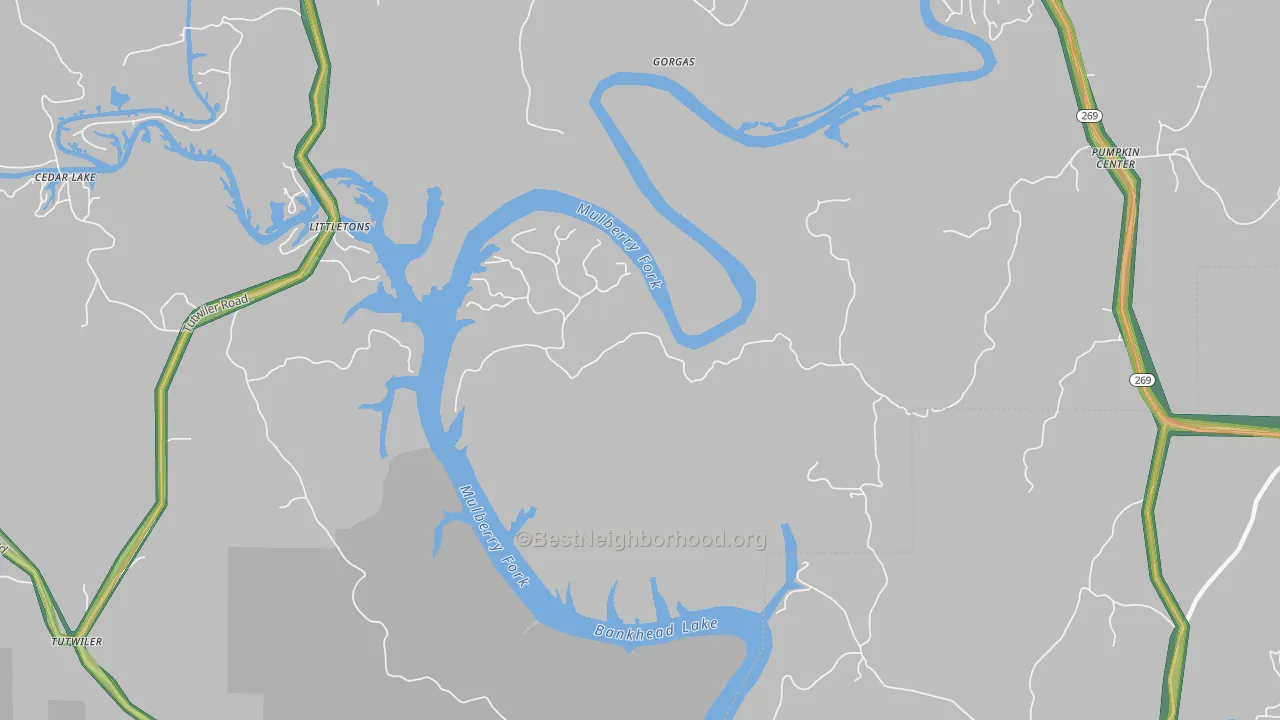 Gorgas, AL Map of Noise Levels in Gorgas