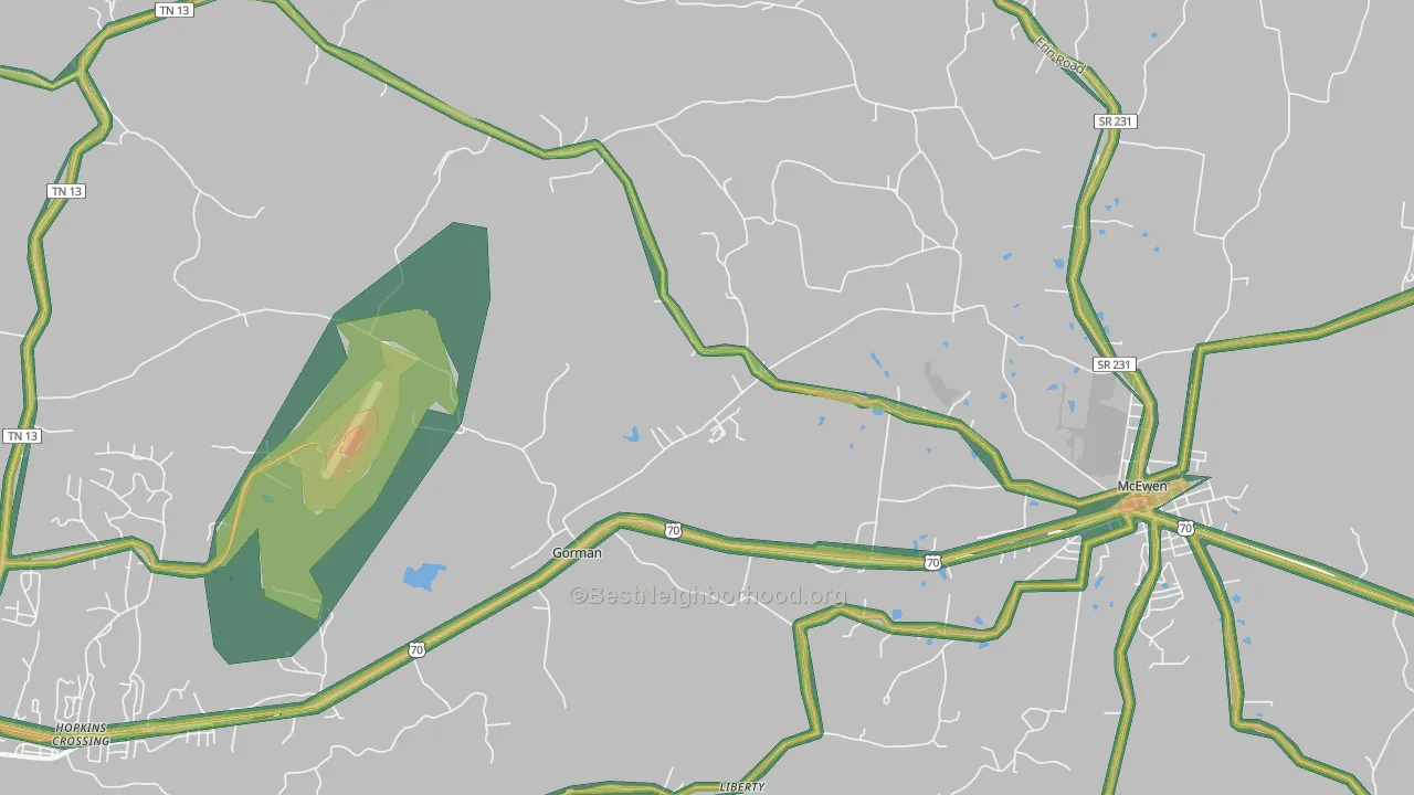 Gorman, TN Map of Noise Levels in Gorman