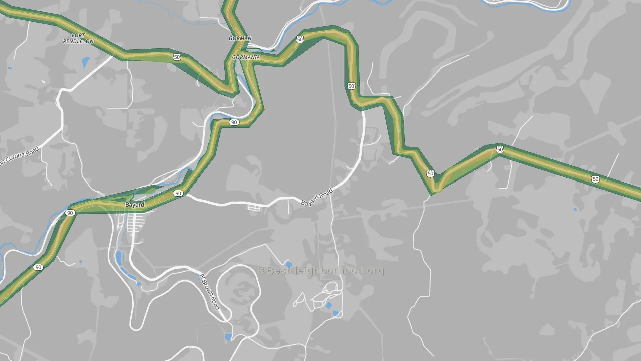 Gormania, WV Map of Noise Levels in Gormania