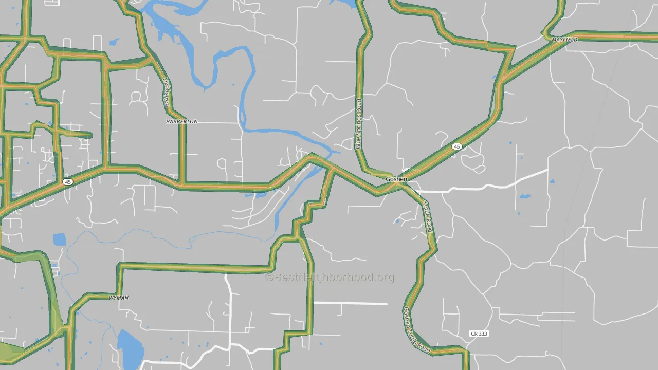 Goshen, AR Map of Noise Levels in Goshen