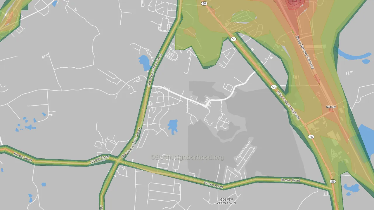Goshen, Augusta, GA Map of Noise Levels in Goshen