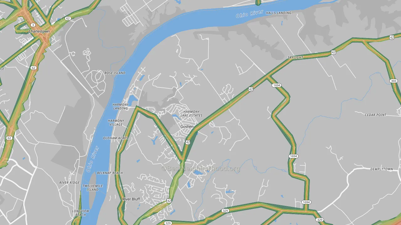 Goshen, KY Map of Noise Levels in Goshen