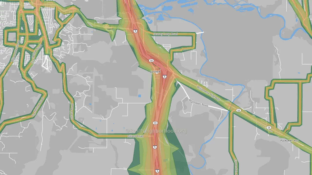 Goshen, OR Map of Noise Levels in Goshen