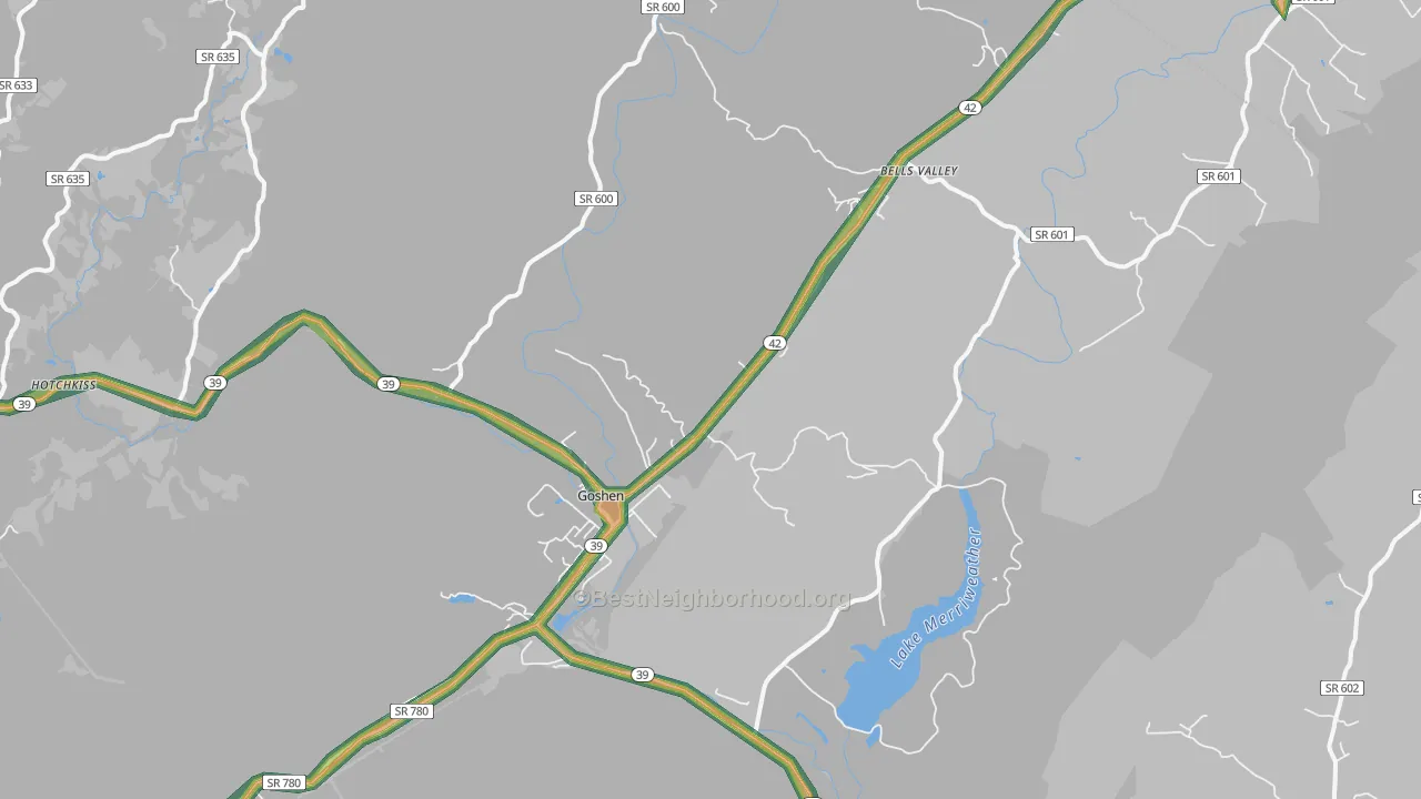 Goshen, VA Map of Noise Levels in Goshen