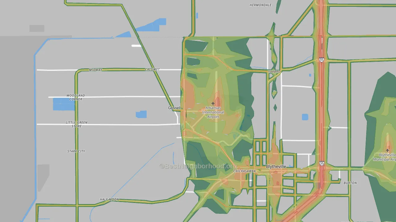Gosnell, AR Map of Noise Levels in Gosnell