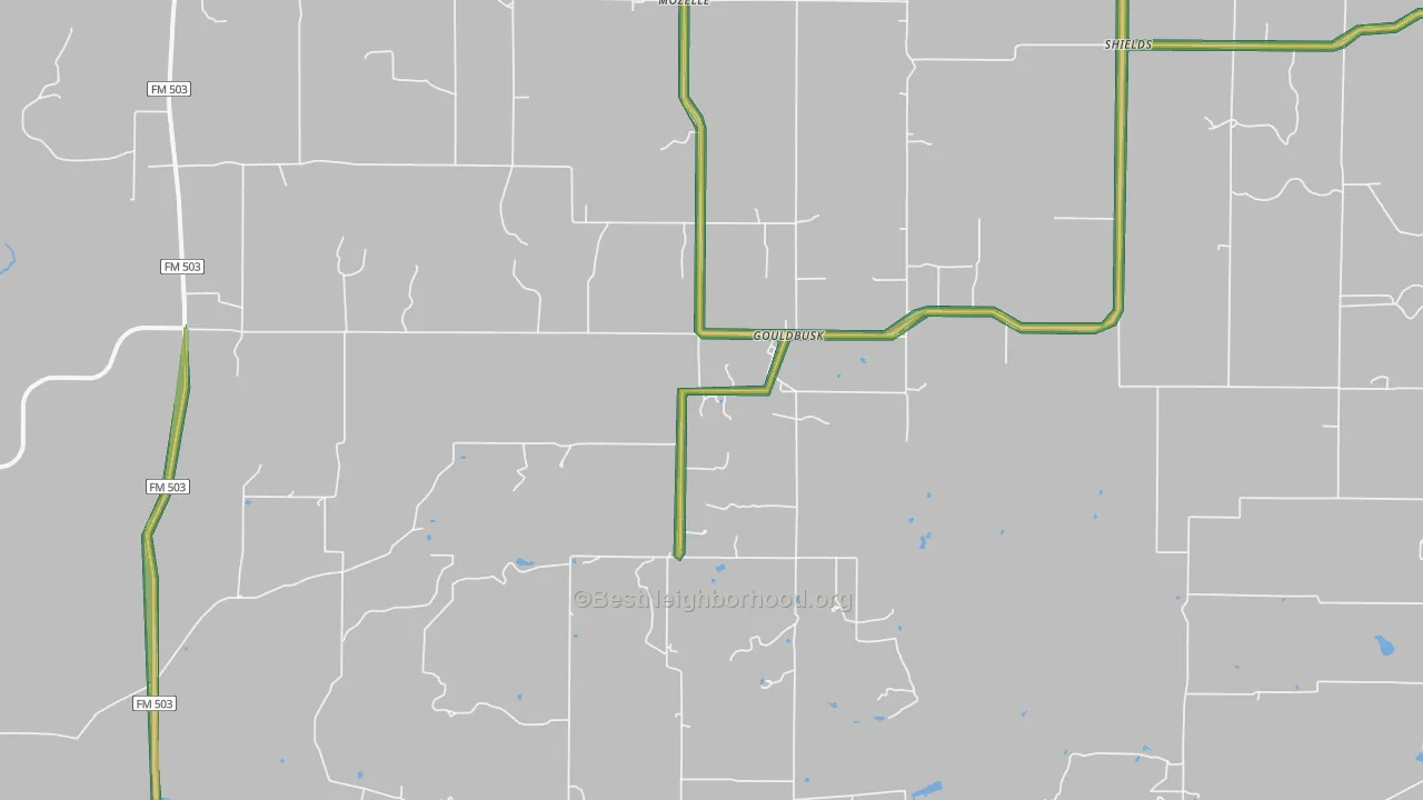 Gouldbusk, TX Map of Noise Levels in Gouldbusk