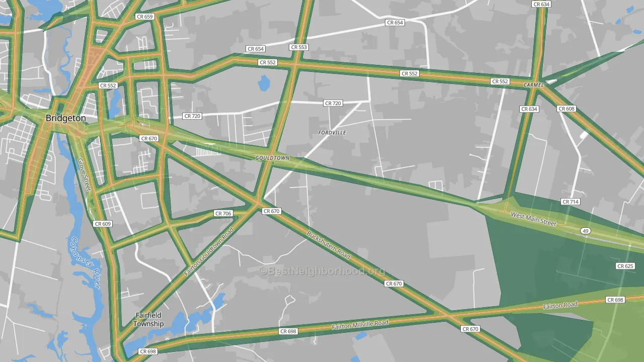 Gouldtown, NJ Map of Noise Levels in Gouldtown