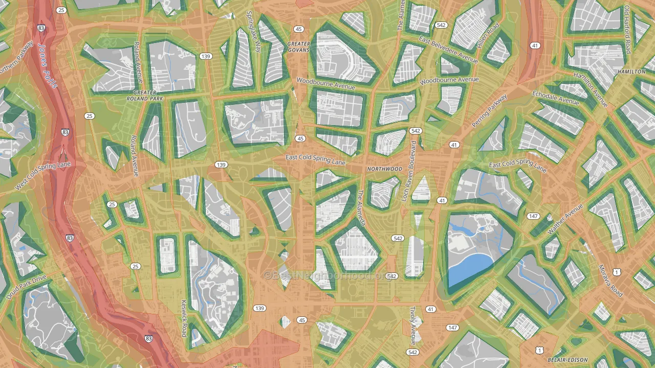 Govans, Baltimore, MD Map of Noise Levels in Govans