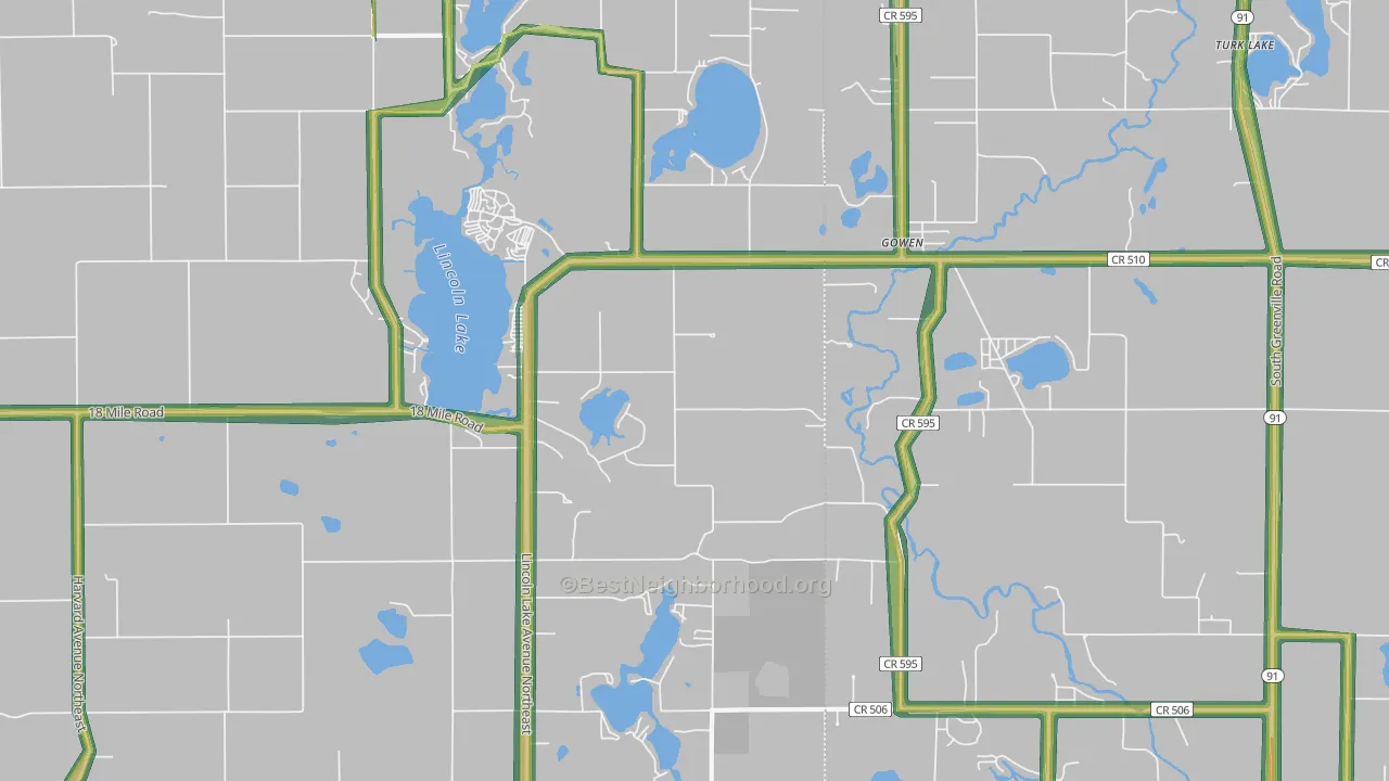 Gowen, MI Map of Noise Levels in Gowen