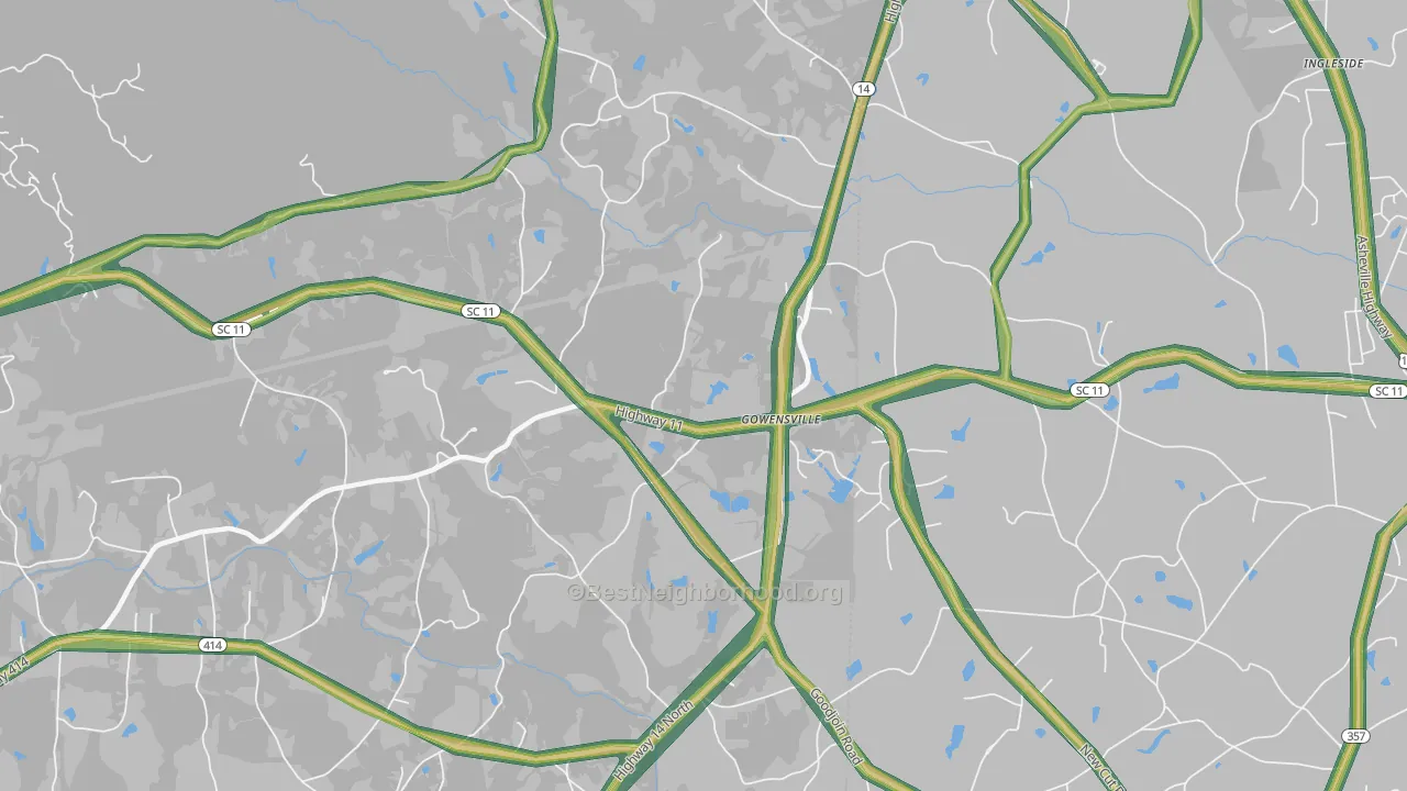 Gowensville, SC Map of Noise Levels in Gowensville