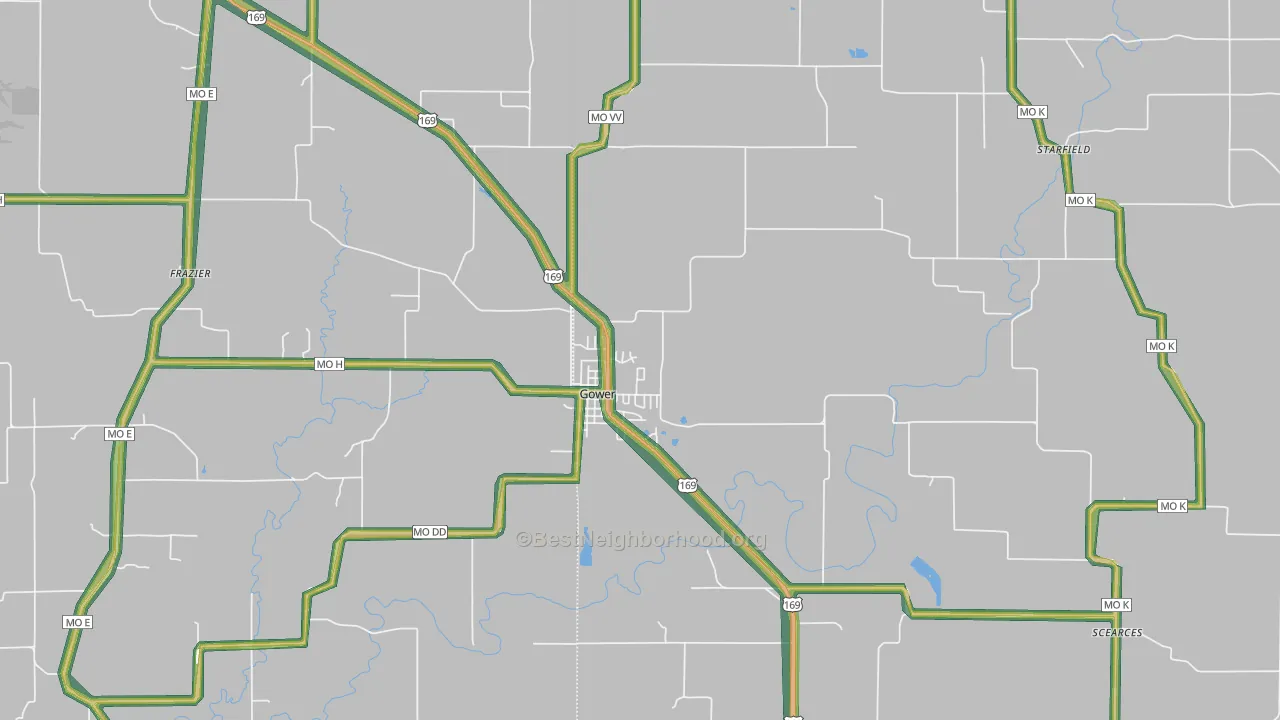 Gower, MO Map of Noise Levels in Gower