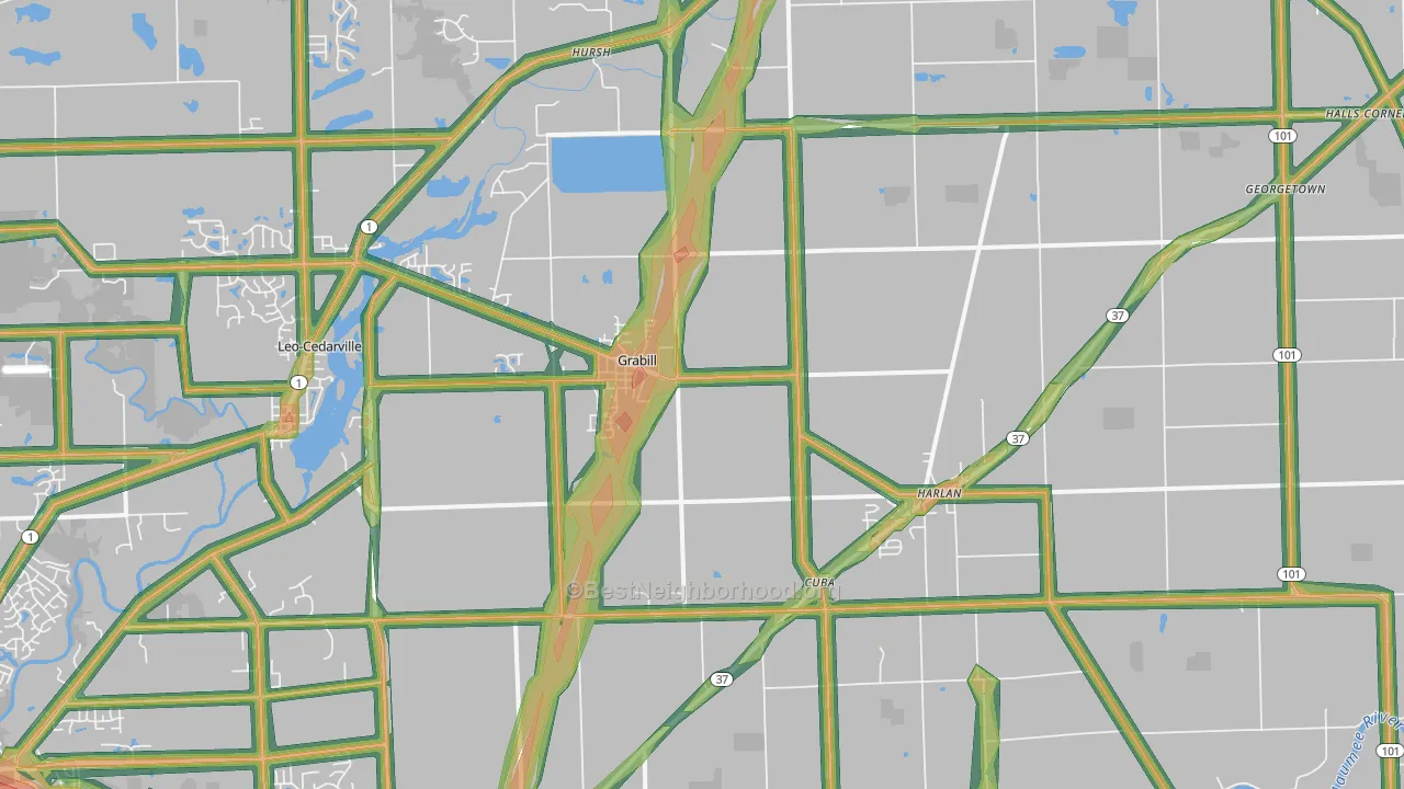 Grabill, IN Map of Noise Levels in Grabill