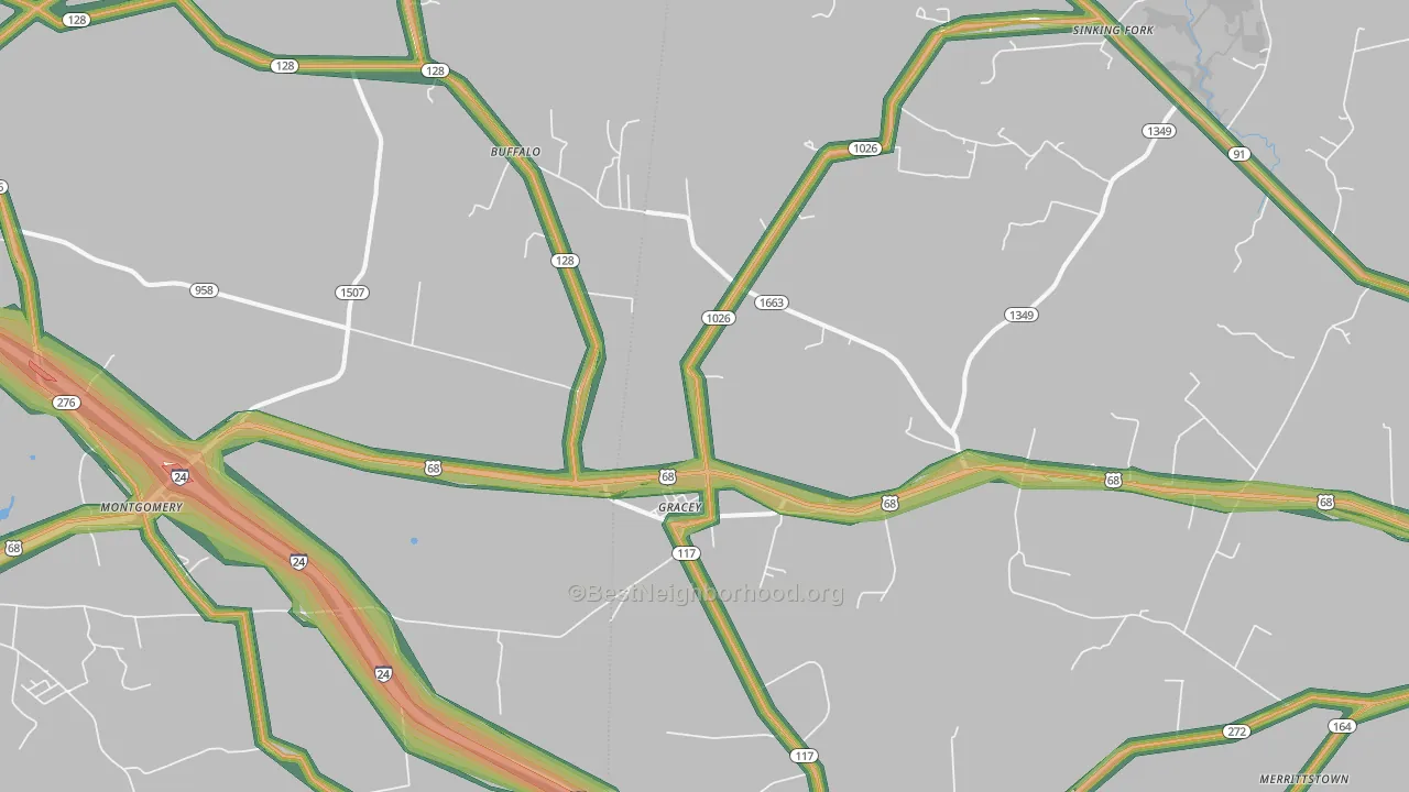 Gracey, KY Map of Noise Levels in Gracey
