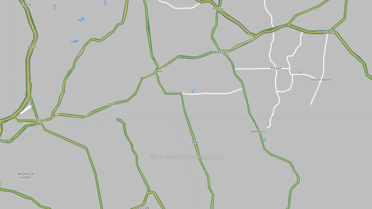 Grady, AL Map of Noise Levels in Grady