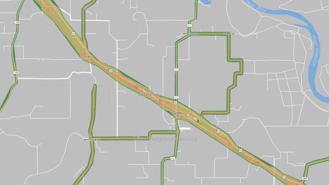 Grady, AR Map of Noise Levels in Grady