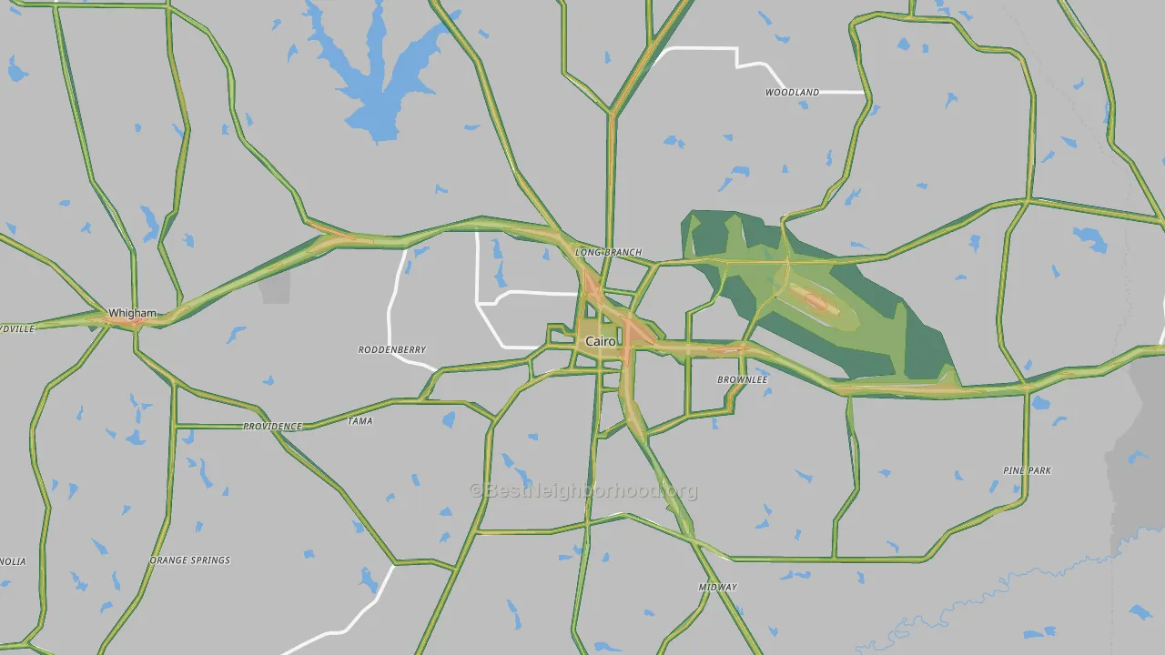Grady County, GA Map of Noise Levels in Grady County