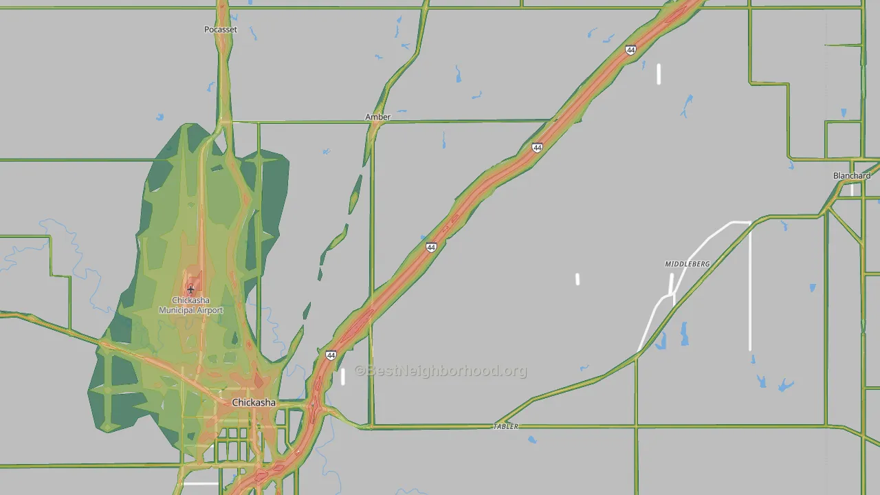 Grady County, OK Map of Noise Levels in Grady County