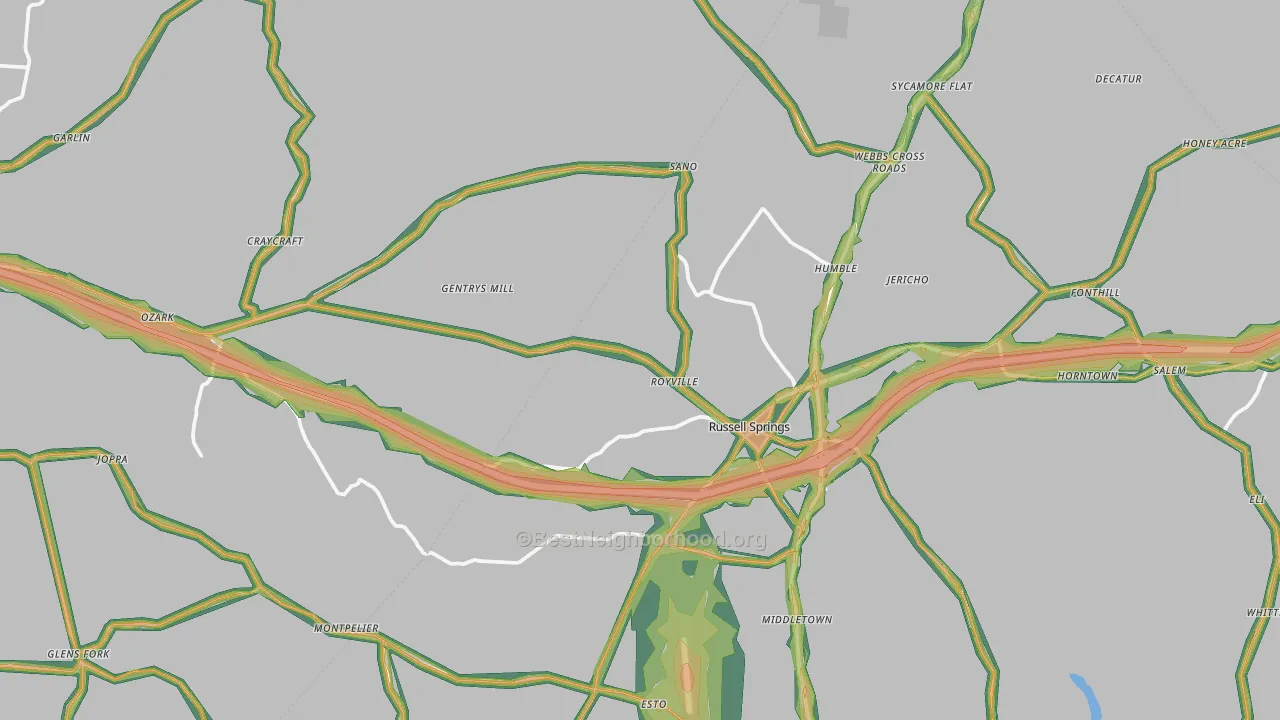 Gradyville, KY Map of Noise Levels in Gradyville
