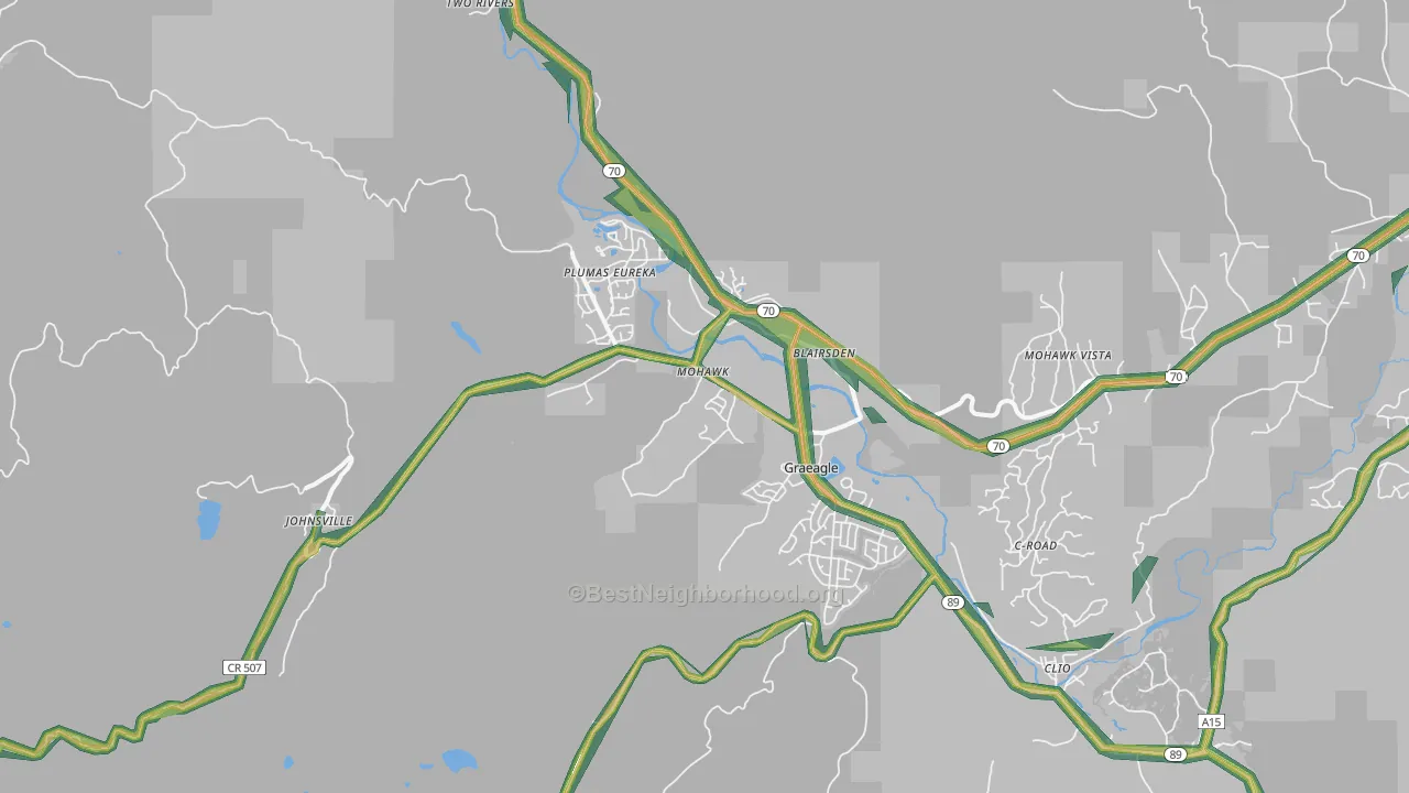 Graeagle, CA Map of Noise Levels in Graeagle