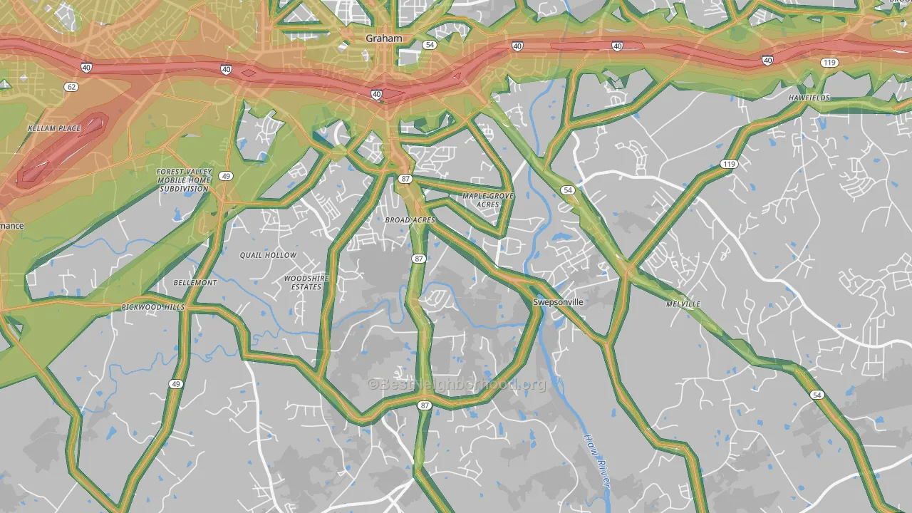 Graham, NC Map of Noise Levels in Graham